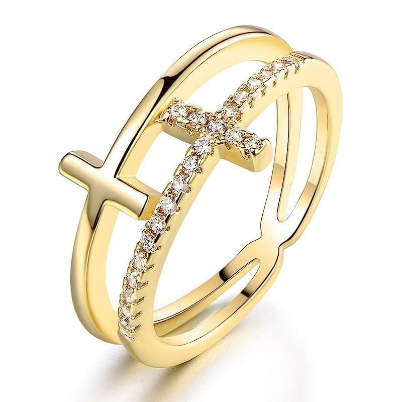 Europe and the United States popular hollow ring double ring line ring, slightly inlaid niche style fashion ring