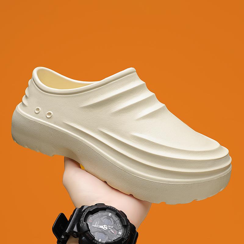 

Модная обувь для поваров, для мужчин, для кухни, для работы, мягкие резиновые сандалии, садовые туфли, сабо, большой размер 45 36-37 бежевый