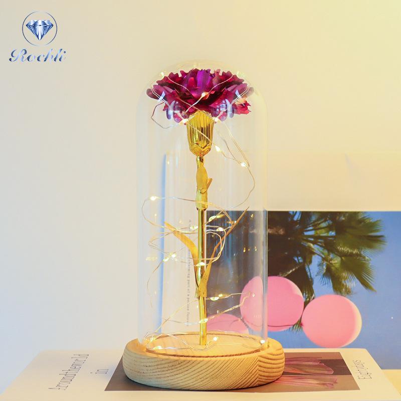 Gold Foil Rose Eternal Flower Glass Cover Gift for Valentine's Day, Christmas, New Year