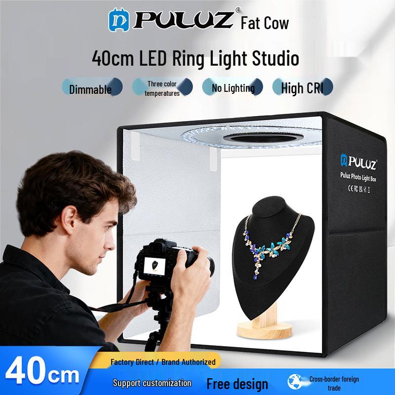 PULUZ 40 см Складной световой бокс для фотосъемки с кольцевой подсветкой и 6 двусторонними фонами. 25CM Three Color Temperature
