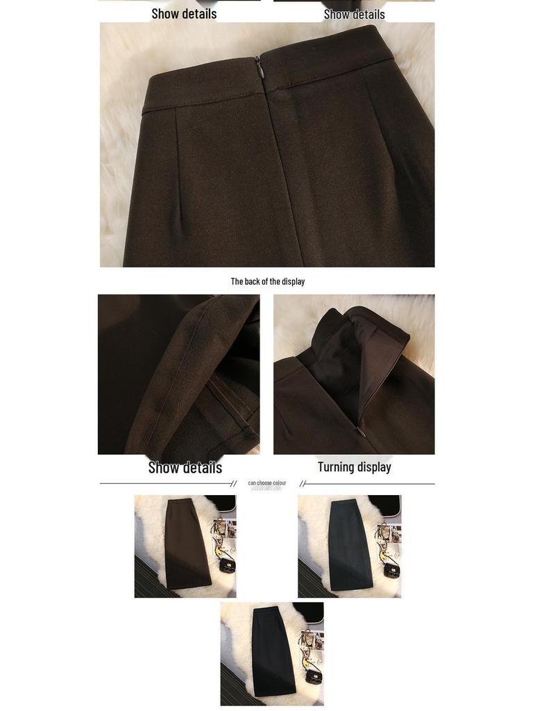 Women's Slimming A-Line Black Wool Mid-Length Skirt - Thickened & High-Waist for 2024 Autumn/Winter.