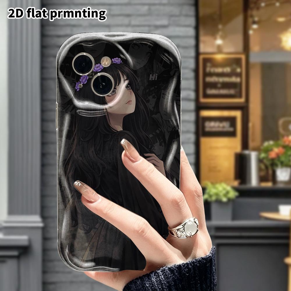 Phone case: 2D flat, suitable for iPhone 18 17 16 15 14 13 12Pro, anime girl, perfect Christmas and Halloween holiday gift