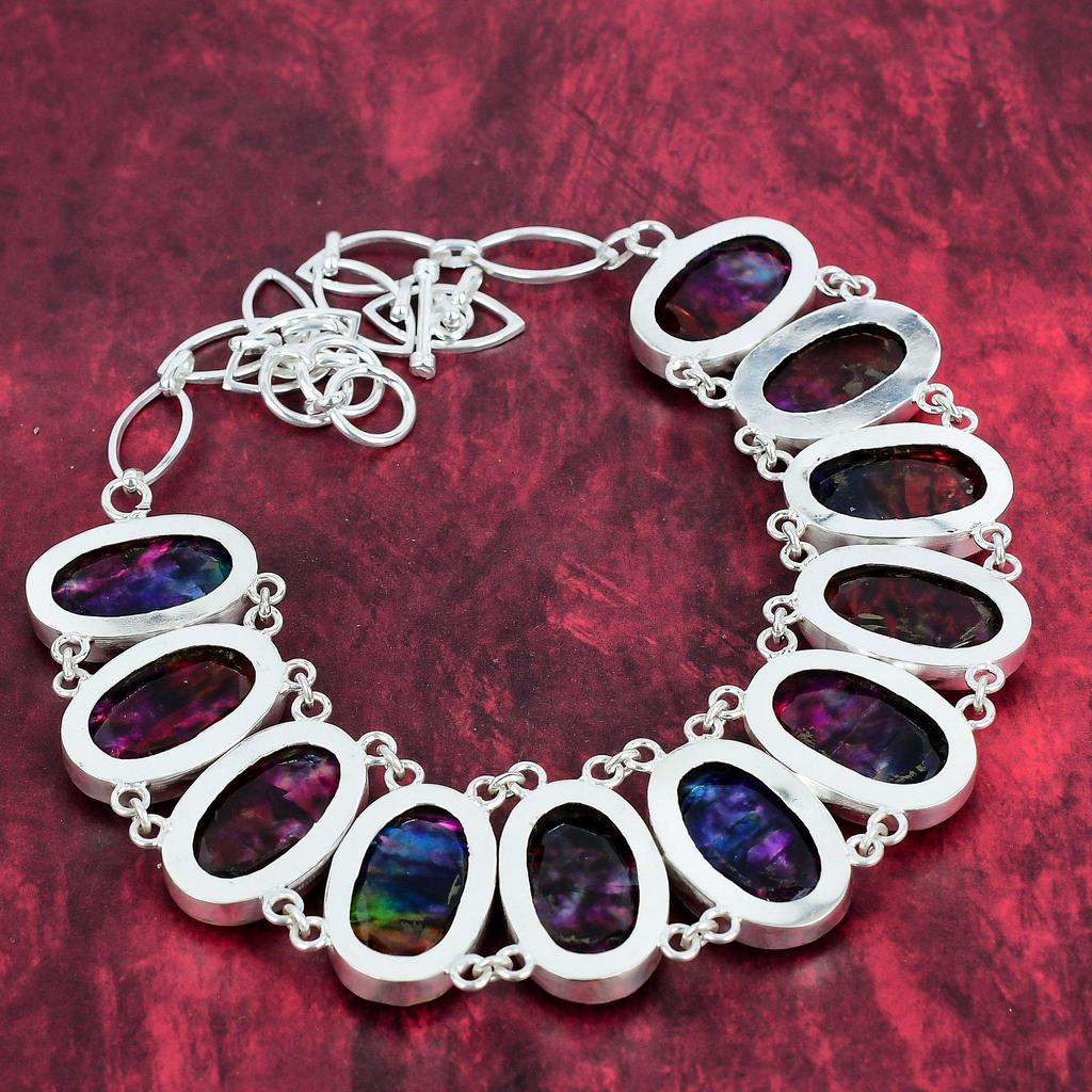 Natural Ammolite 925 Solid Sterling Silver Necklace with Adjustable Chain, Handmade Gemstone Jewelry Necklace, For Memorial Day