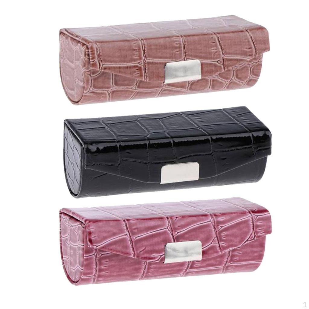 3x PU Leather Lipstick Case Holder Dark Brown and Black