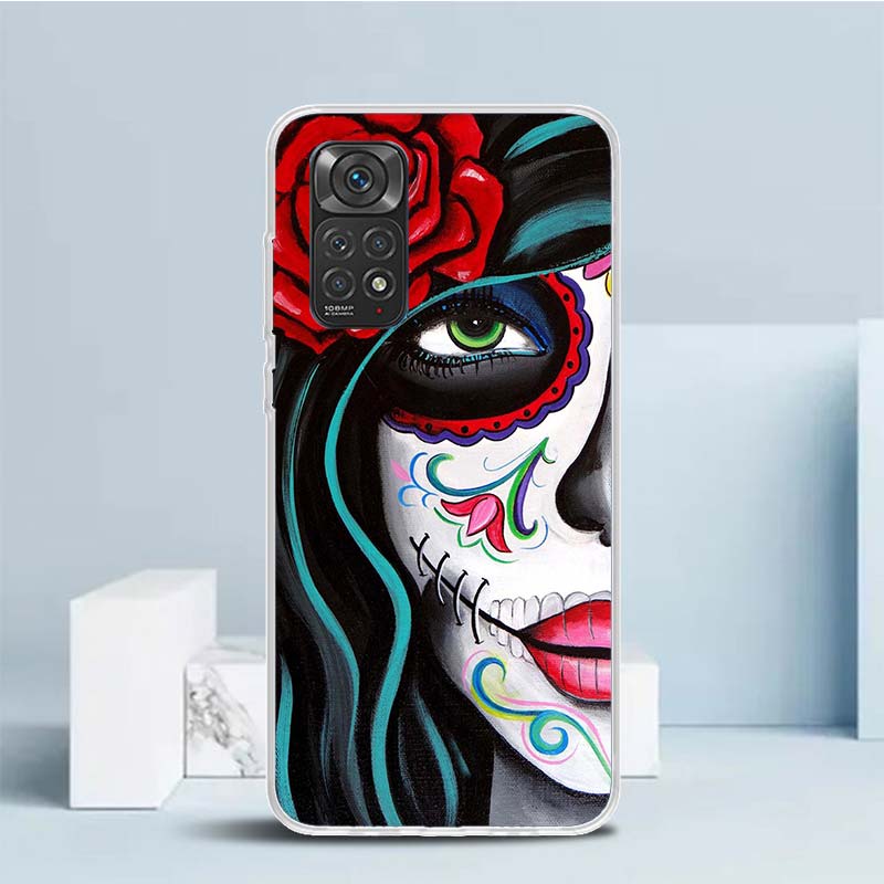 

Catrina Beautiful Rose Girl Skull Soft Cover for Xiaomi Redmi Note 15 14 13 12 Pro Plus Phone Case 14S 11S 11T 11E 10S 10 4G Pat Redmi Note 15 Pro 5G