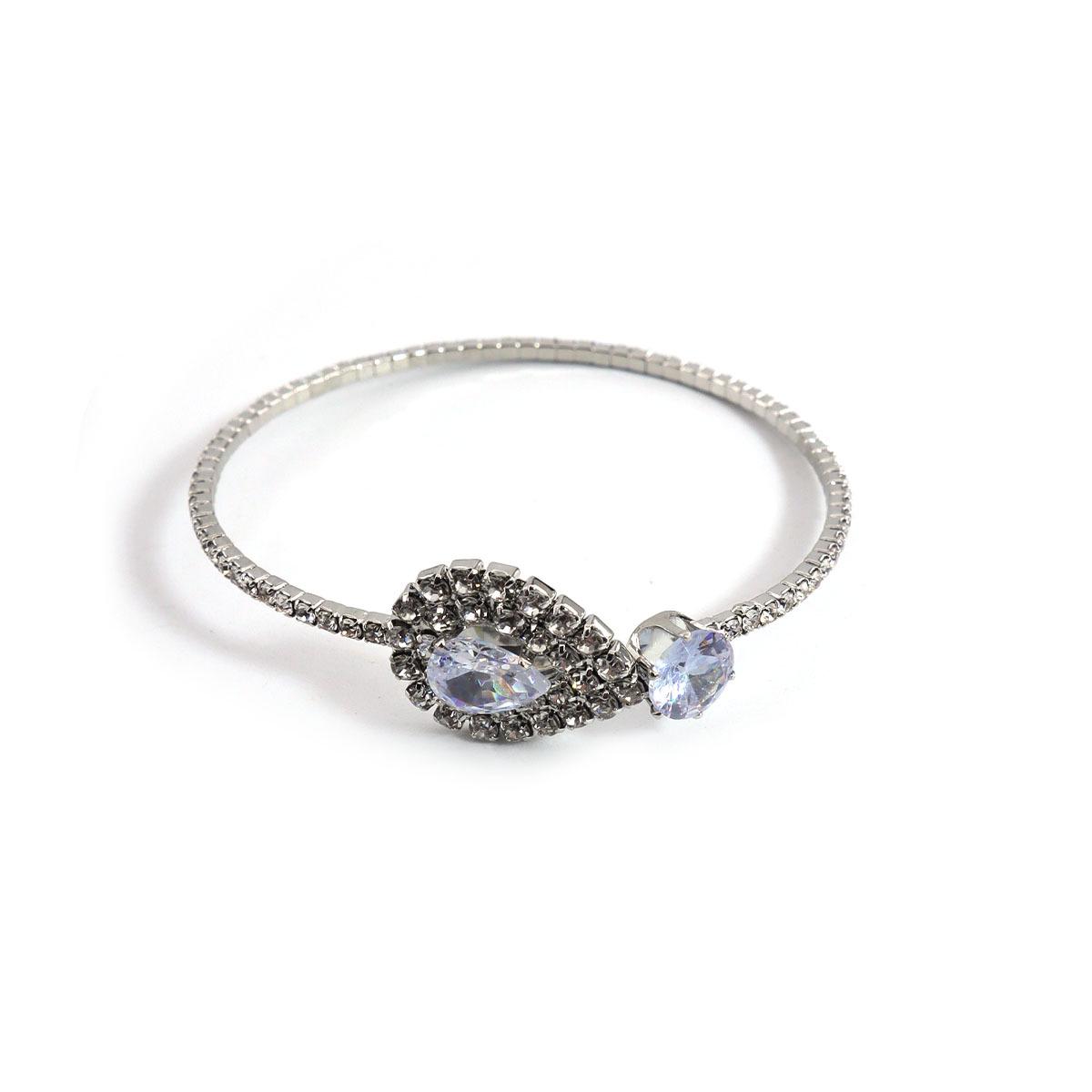 

Elegant Leaf & Water Drop Zircon Bridal Open Bangle серебряный