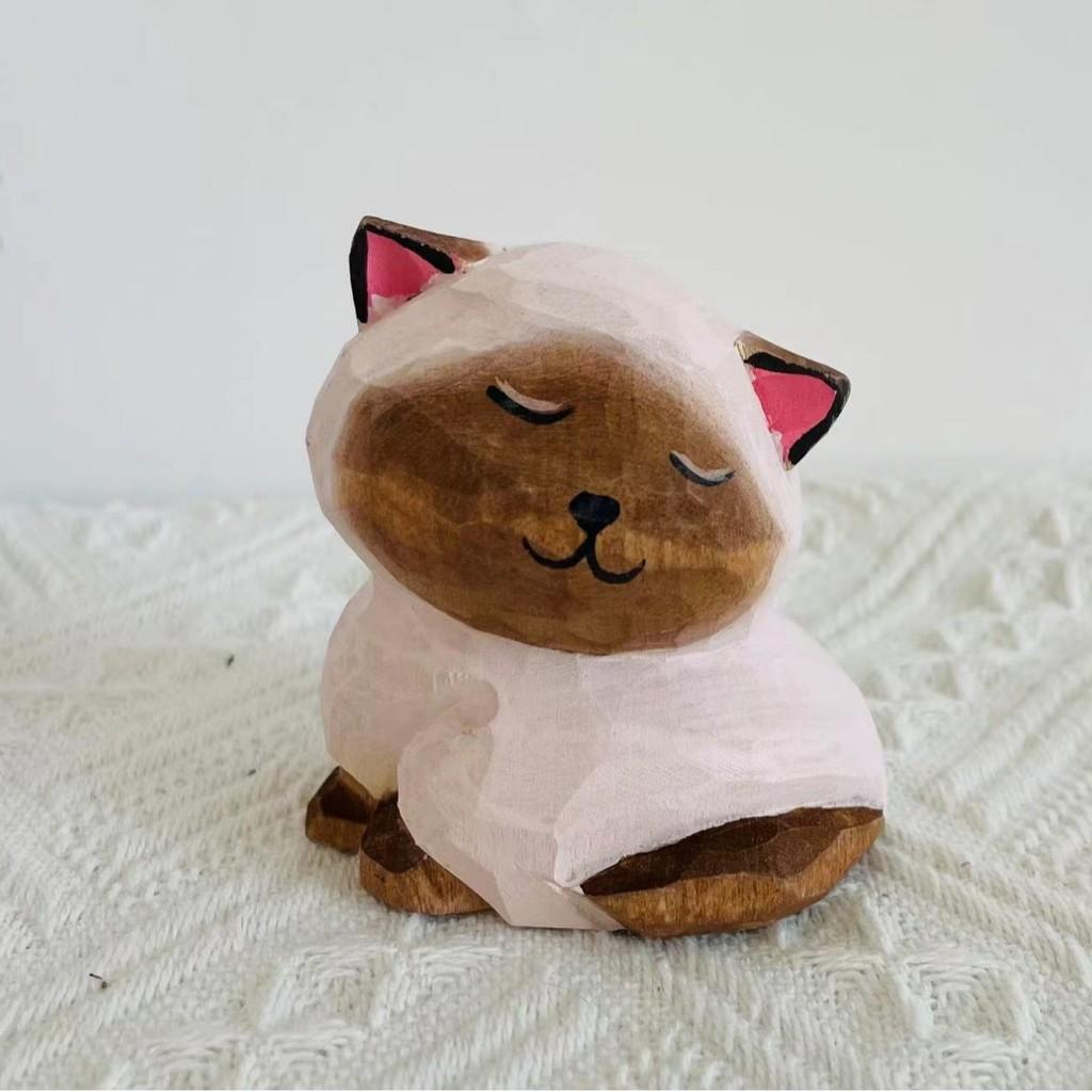 Wooden Cat Figurine Decor Handmade Gift For Cat Lovers Home Office Display
