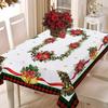 Festive Red Tablecloth with Decorative Elements - Thick Fabric, Easy To Clean, Machine Washable, Perfect for Party and Holiday Decoration