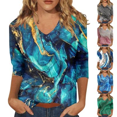 Women’s Fashion Everyday Everything Casual V-neck Seven-point Sleeve Printed T-shirt Top