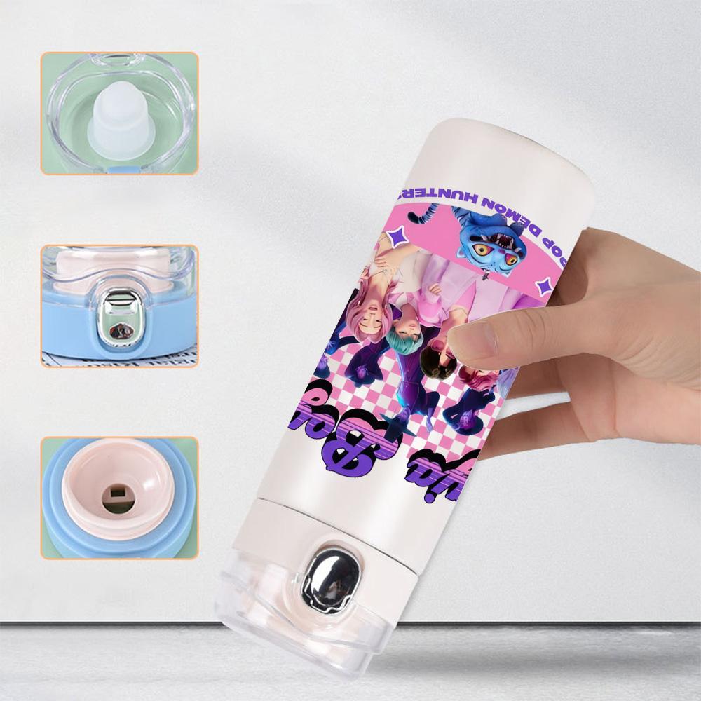 New Anime K-Pop Demon Hunters Printed 400Ml Water Bottle Thermos Cup Portable Stainless Steel Leak Proof Camping Water Cup Kid Gifts