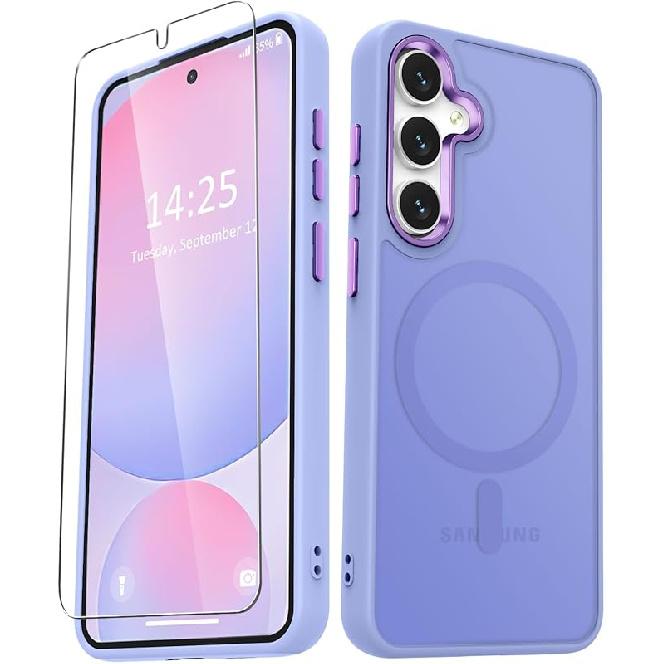 for Samsung Galaxy S24 FE Case, Matte Magnetic Phone Case with 1 Screen Protector, Support for Magsafe, Translucent Frosted Slim Shockproof