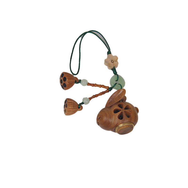 Green Sandalwood Lotus Pod Carved Keychain Pendant - Unscrewable Charm for Phones & Bags