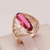 Romantic Luxury Oval Red Synthetic Zirconia Hollow Ring for Women Elegant Delicate Rose Golden Wedding Anniversary Jewelry Gifts
