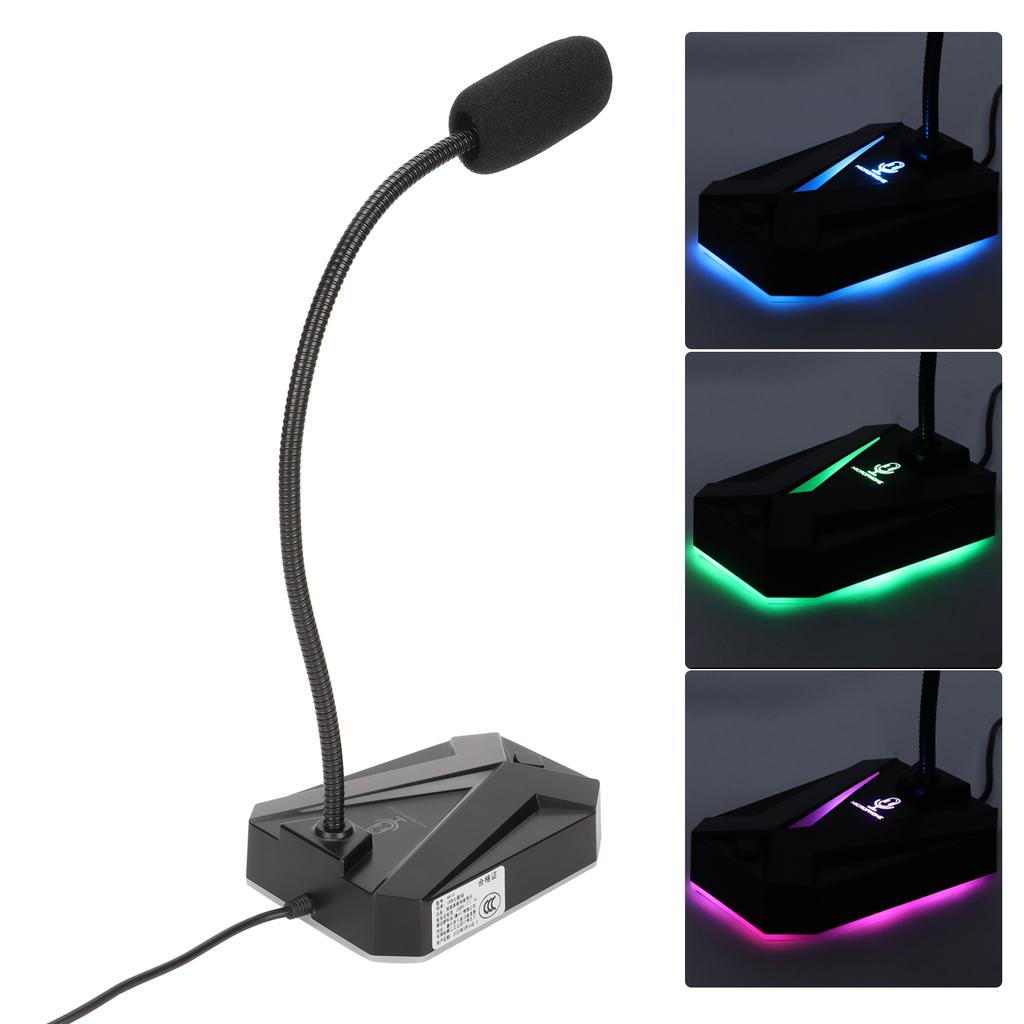Computer Microphone USB RGB Light Adjustable Gooseneck Noise Reduction 360 Degrees USB Microphone for Gaming Meeting