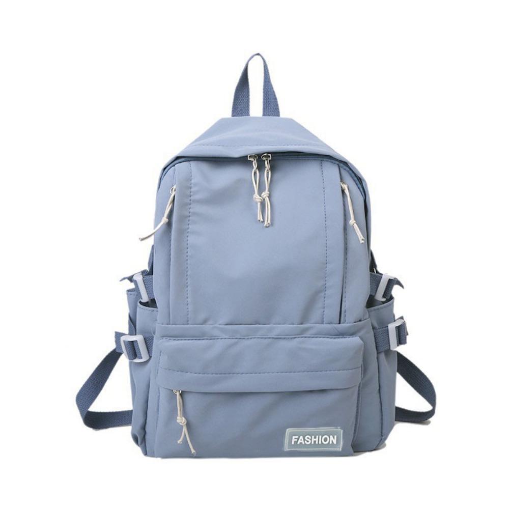 

Lightweight Student Backpack Multi Pockets Solid Color Backpack Fashion School Bag Travel синий