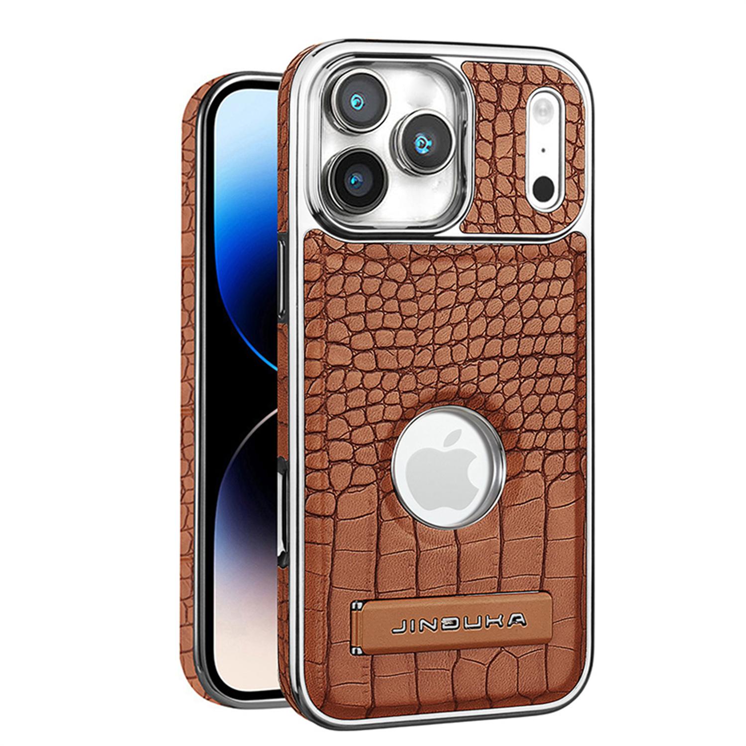 

Премиальный кожаный чехол с тиснением под крокодила, магнитный, для iPhone 17 Air 16 Pro Max 16e 15 14 Plus 13, чехол-подставка со скрытым держателем, высокое качество iPhone 15 темно-коричневого