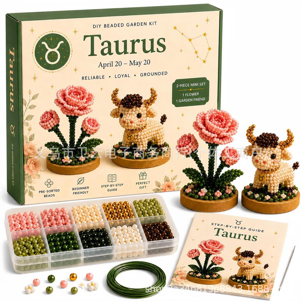 12 Zodiac Signs DIY Beaded Garden Kit, Handmade Bead Flower & Figurine Craft Set, Creative Hobby Decor Gift