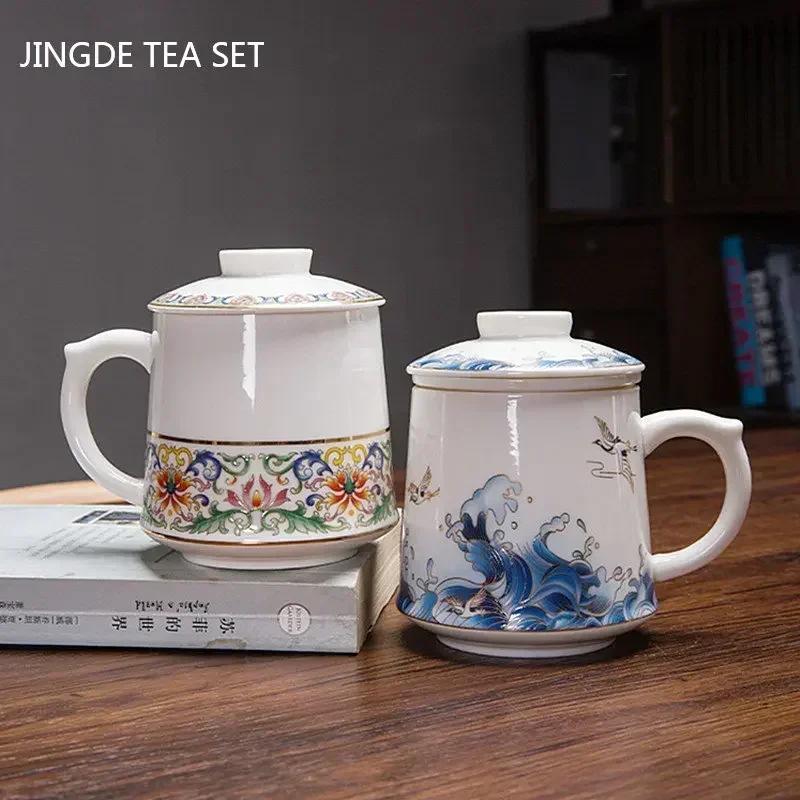 430ml Palace Ceramic Master Cup with Lid Enamel Color Tea Cup with Inner Filter Large-capacity Teacup Chinese Tea Set Supplies