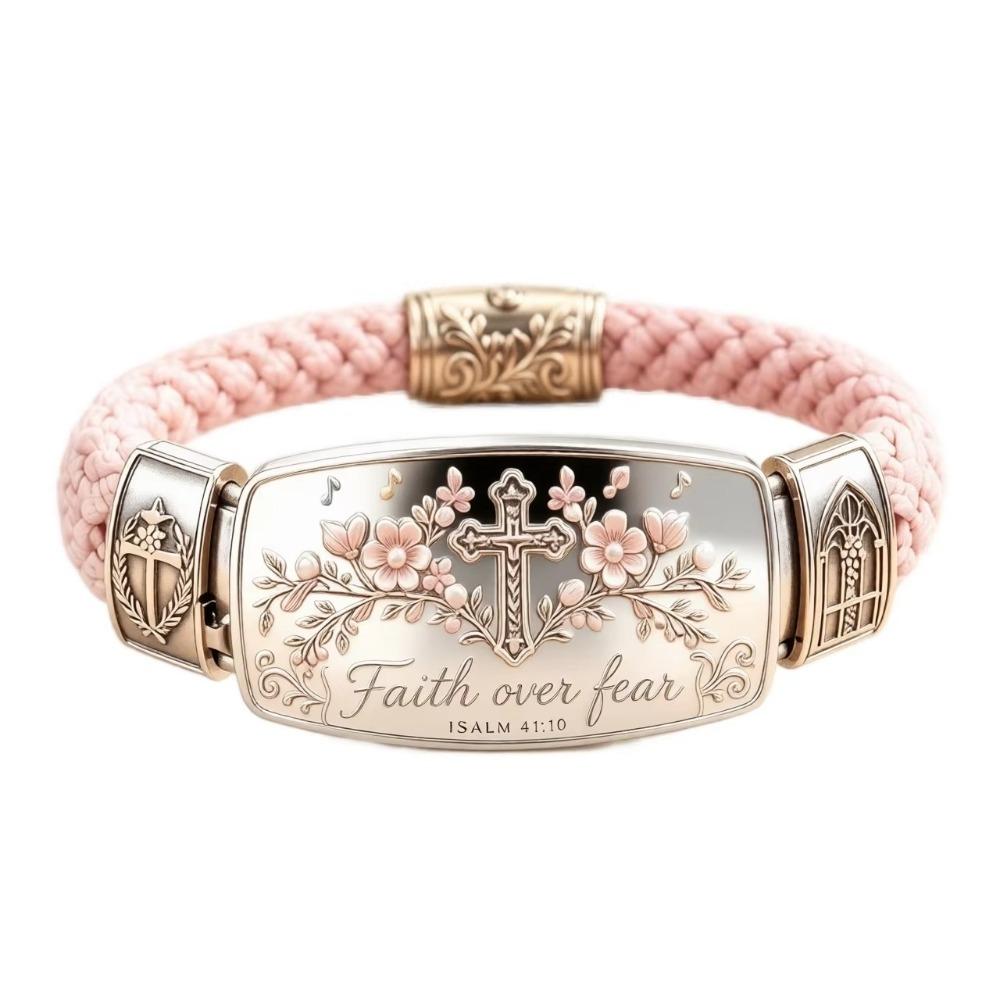 Fede Sopra la Paura Croce Bracciale Fede Acciaio Inossidabile Bracciale Scrittura Fede Raduno Fede