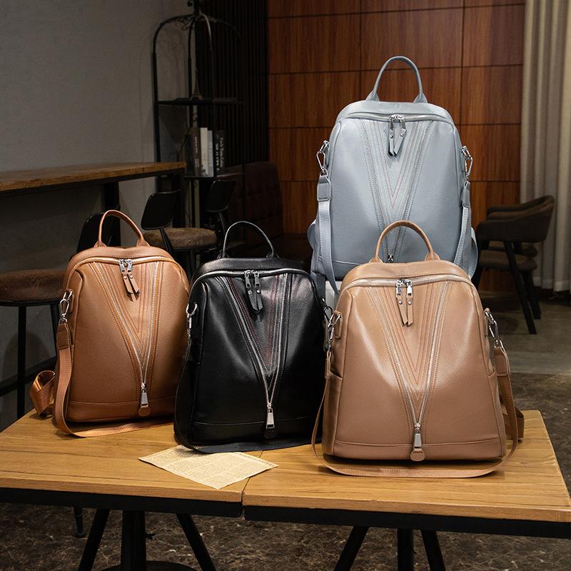 Soft Leather Backpack Women's Commuter Backpack Large Capacity Student Schoolbag