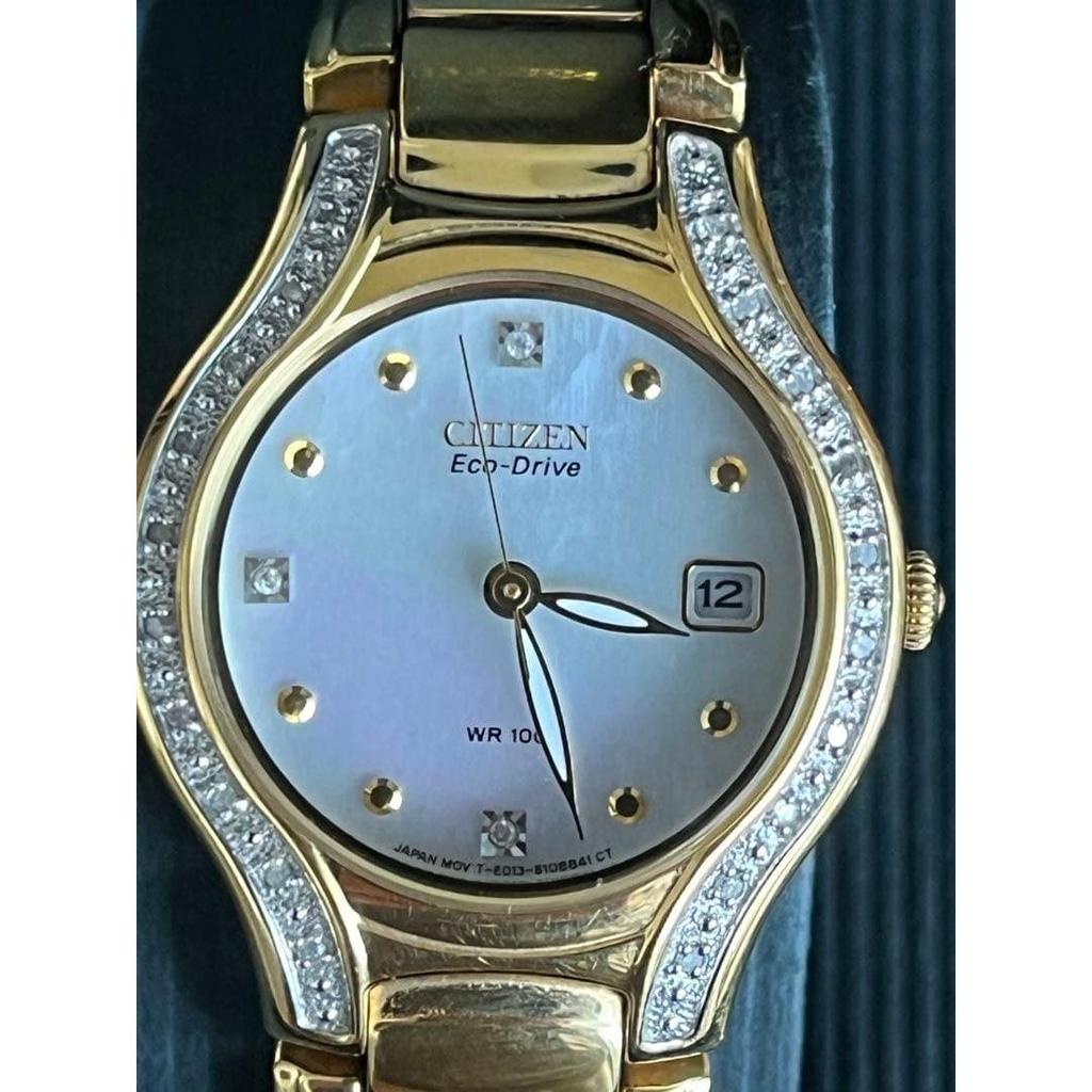 Used Citizen Eco-Drive Diamond Watch Gold Color Box with Instruction Manual