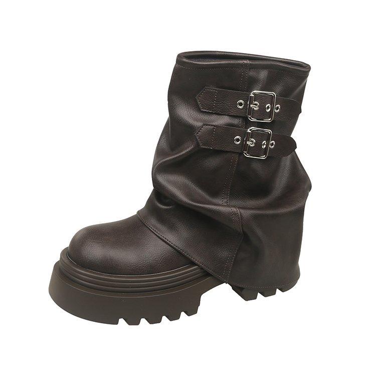 Gantai's house, this year's popular short boots for women's autumn leather black super-fire trousers, thick-soled foreign-style small short boots.