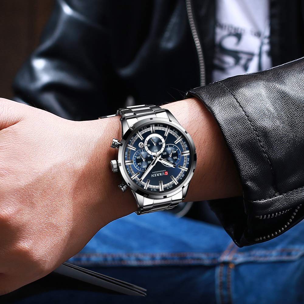CURREN Sports Watch Unique Design Stainless Steel Automatic Date Chronograph Men's Fashion Casual Quartz Watches