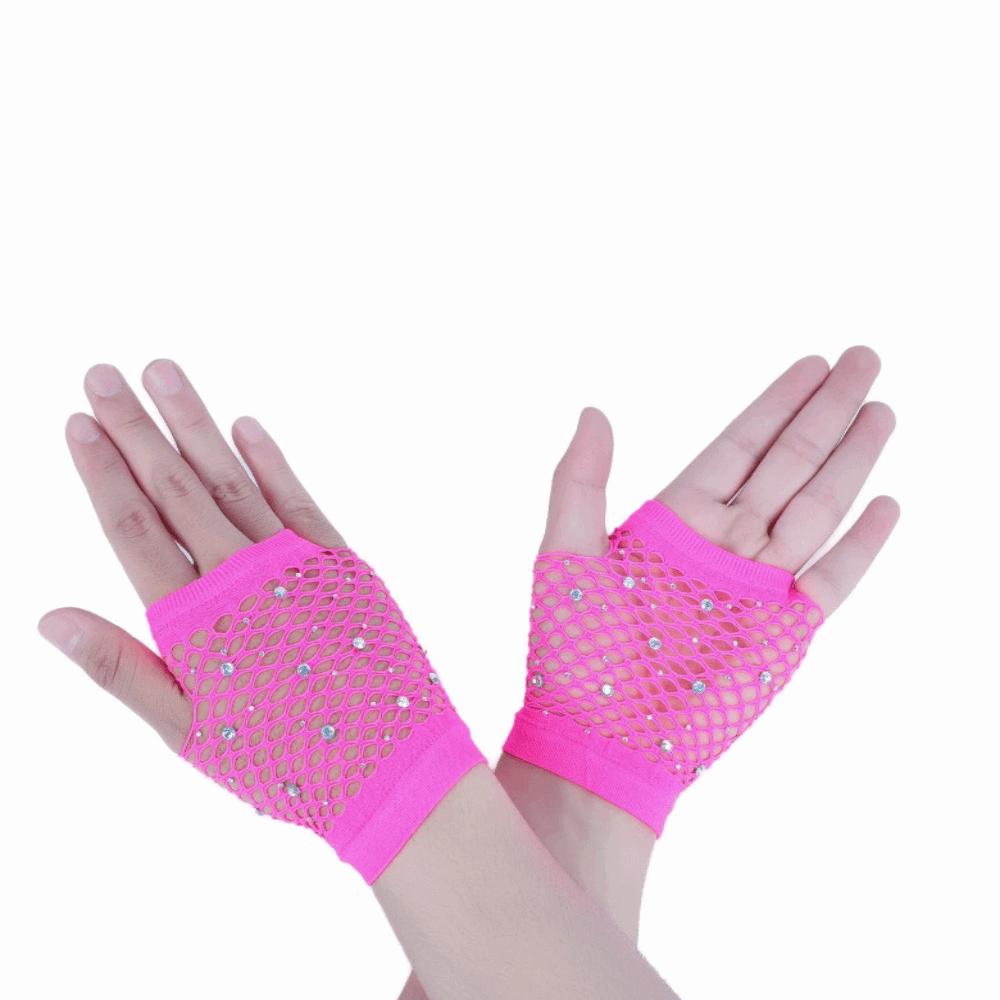 Elastic Rhinestone Gloves Shiny Mesh Lace Gloves Short Fishnet Fingerless Gloves Fashion Accessory