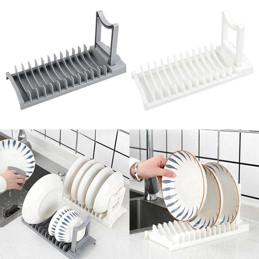 Grey White Bowl and Plate Drain Storage Rack Folding Tableware Storage Rack  Kitchen Supplies