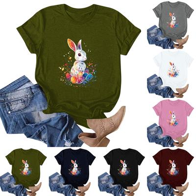Γυναικείο Τοπ T-Shirt με κοντό μανίκι και λαιμόκοψη, με στάμπα Πασχαλινού Κουνελιού