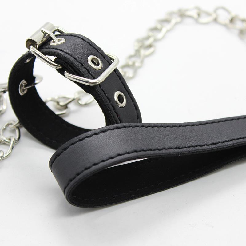Male Adjustable Cock Ring with Dog Chain Traction Comfortable Durable BDSM Adult Toy for Men