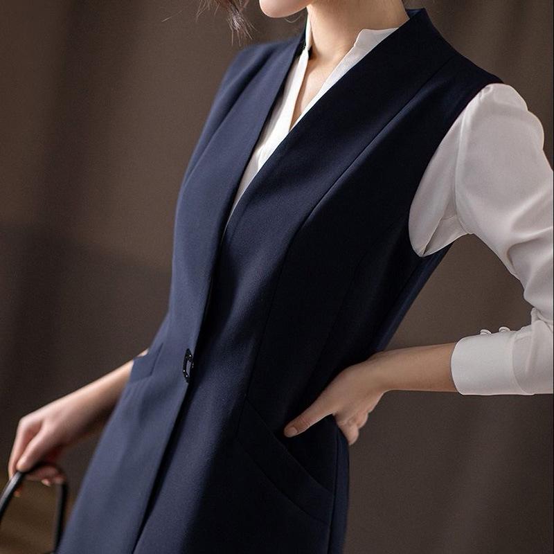 

Early Spring & Autumn Women s Mid-Length Suit Vest Jacket with Excellent Tailoring XXXL темно-синього кольору