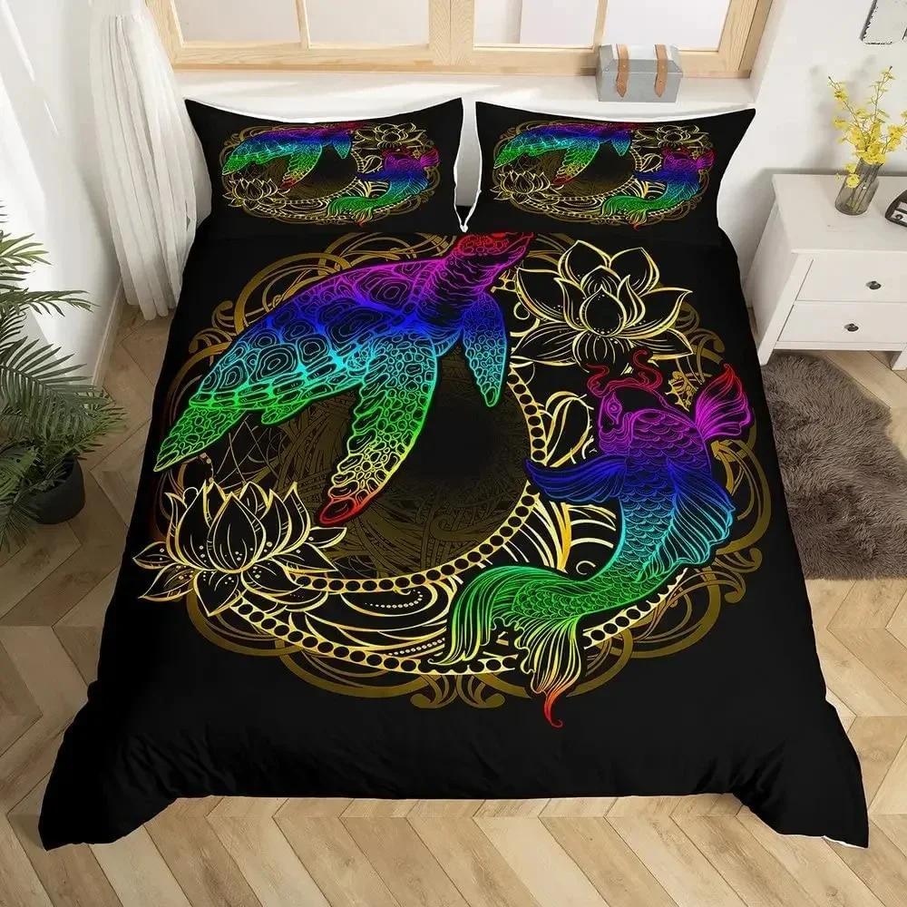 Ocean Theme Sea Turtle Reptile Tortoise Duvet Cover Microfiber Starry Sky Galaxy Bedding Set Single Queen Size Comforter Cover