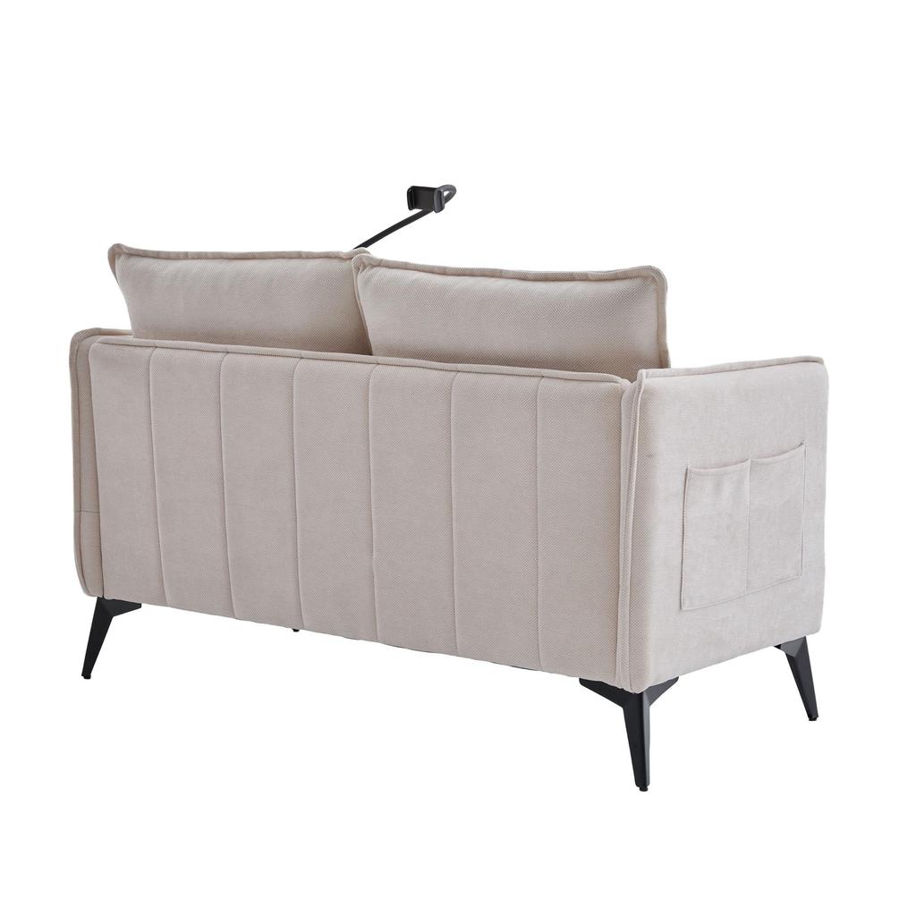 Modern double-sofa small fabric sofa armchair with storage side pockets and adjustable phone stand