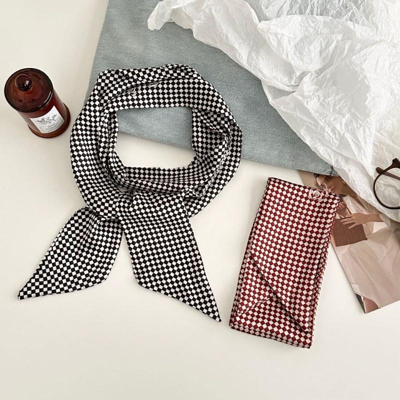 Polka dot silk scarf new versatile rose scarf plaid headband hair tie multi-functional belt waist silk scarf