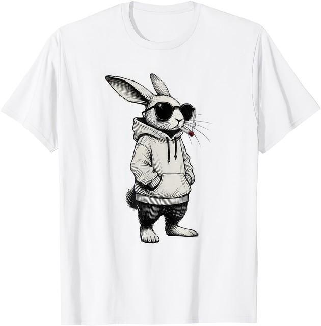 Smoking Bunny Funny Cute Rebel Rabbit Cartoon Humor Graphic T Shirt S
