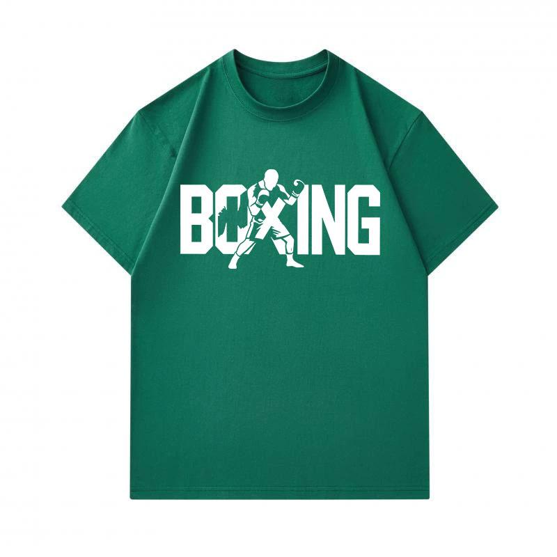 Men's 100% Cotton Crew Neck Short Sleeve T-Shirt, Cool Boxing Boxer Silhouette Print Casual Comfortable Tee, Loose Fit Sport Streetwear for Daily Wear