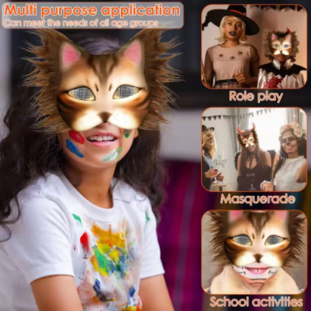 29pieces/set DIY Mask Kit Blank Cat Mask with Plush Faux Fur Eye Mesh Mask Crafting Masquerade Mask Birthday Halloween Party Decor