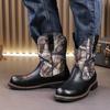 Men's Large Leather High-Top Boots - Autumn/Winter Fashion, Trendy Western Cowboy, Thick Sole, Non-Slip Knight Design