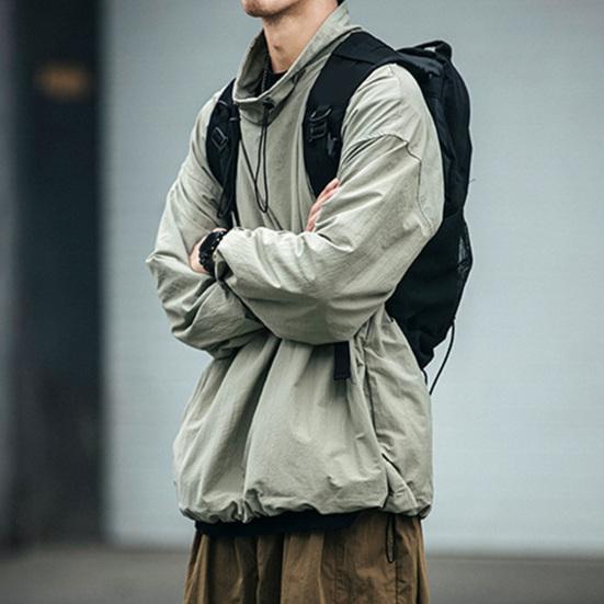 Men Jacket Solid Color Half Turtleneck Streetwear Autumn Washed Elastic Cuff Windbreaker for Daily Wear