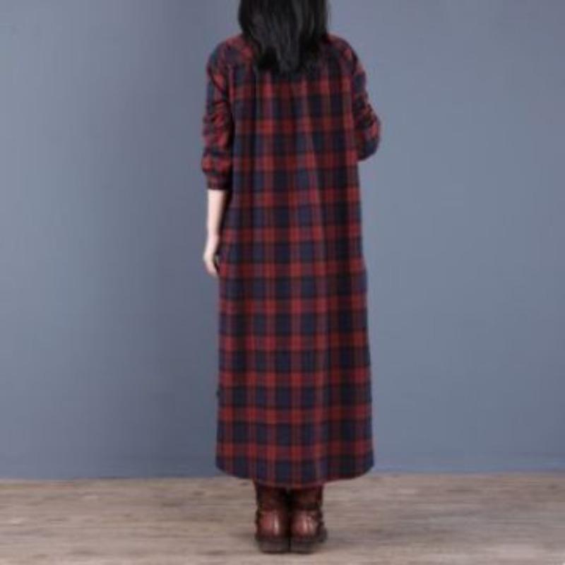 Loose Women's Casual Checkered Long Sleeved Dress
