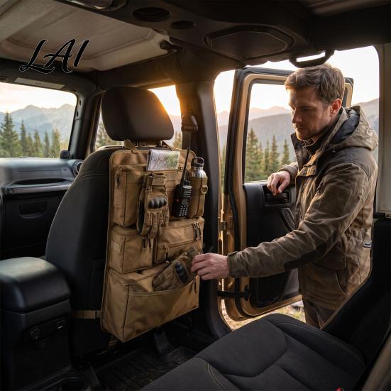 Heavy Duty Car Organizer Tactical Seat Back Organizer Oxford Cloth Universal Backseat Storage Bag One-Piece with Multiple Pockets for Trucks