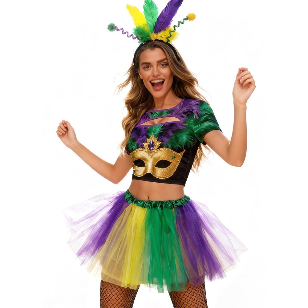 Mardi Gras Party Outfit With Polyester Fabric And Eyecatching Accessories For Adults