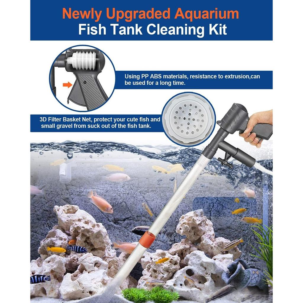 Aquarium Gravel Cleaner Vacuum Fish Tank Vacuum Cleaner Tools for Aquarium Water Changer with Aquarium Thermometers Fish Net Kit Use for Fish Tank