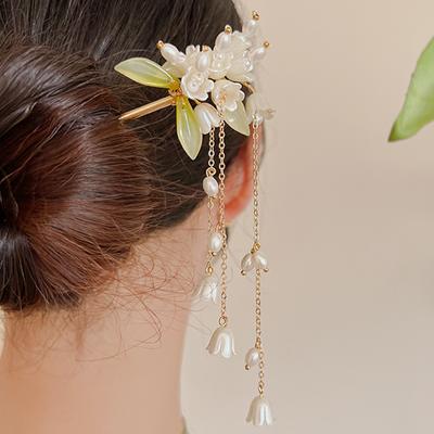 Épingle à Cheveux Chinoise Accessoires pour Faire des Cheveux Bâtonnet à Cheveux Frangé Doré Luxueux Coiffe en Perles pour Femmes Filles Cheveux Longs Bouclés