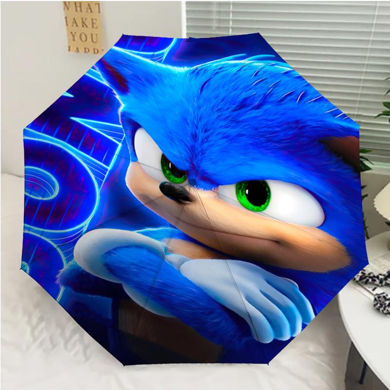 Sonic the Hedgehog Print Automatic Umbrella, 8 Rib Iron Frame, Plastic Handle, Suitable for Outdoor Travel &Daily , Ideal Gift