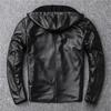 Genuine Leather Jacket Men's Sheepskin Leather Jacket Cotton Thickened Warm Lining Hooded Casual Jacket