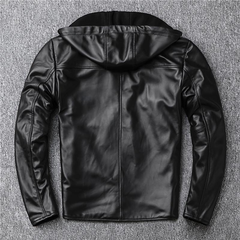 Genuine Leather Jacket Men's Sheepskin Leather Jacket Cotton Thickened Warm Lining Hooded Casual Jacket