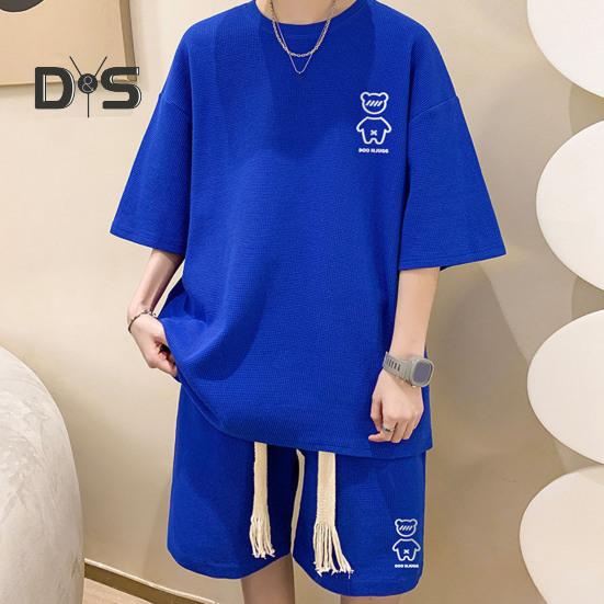 

2 шт./компл. свободный мужской летний спортивный костюм с эластичной резинкой на талии, шикарный мужской летний спортивный костюм с круглым вырезом