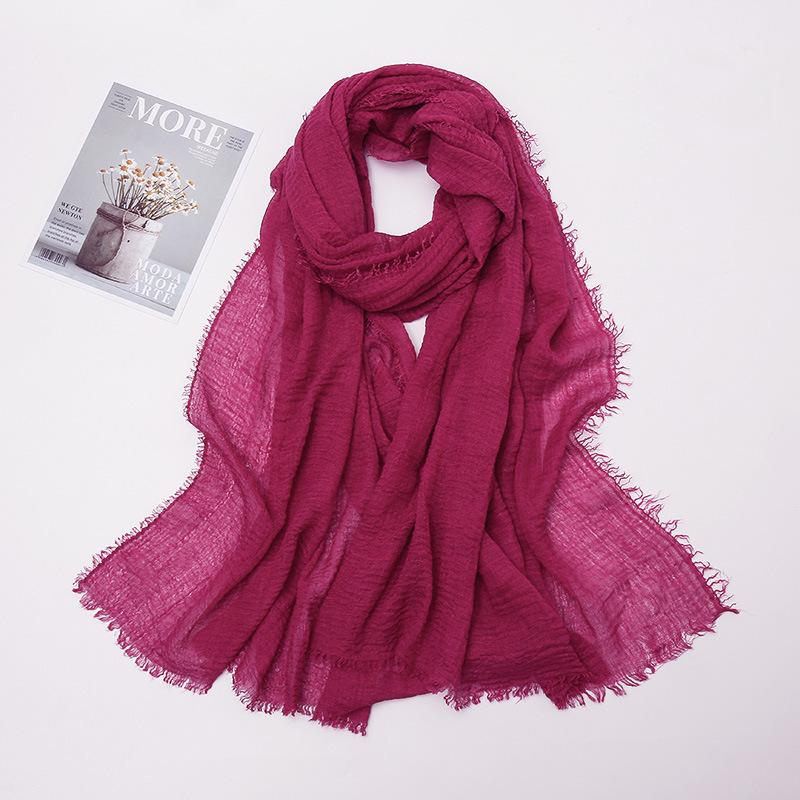 Hot-selling New Simple Solid Color Wrinkled Cotton and Linen Scarf, Soft and Skin-friendly In Winter, Warm Scarf Women